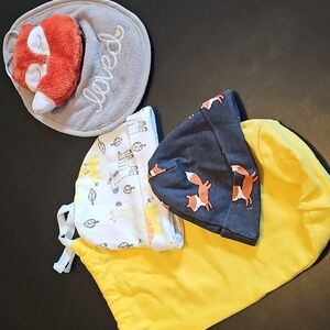 Fox-Themed Kids Hat and Bib Set Bonus Zebra Bib And Yellow Sack bundle